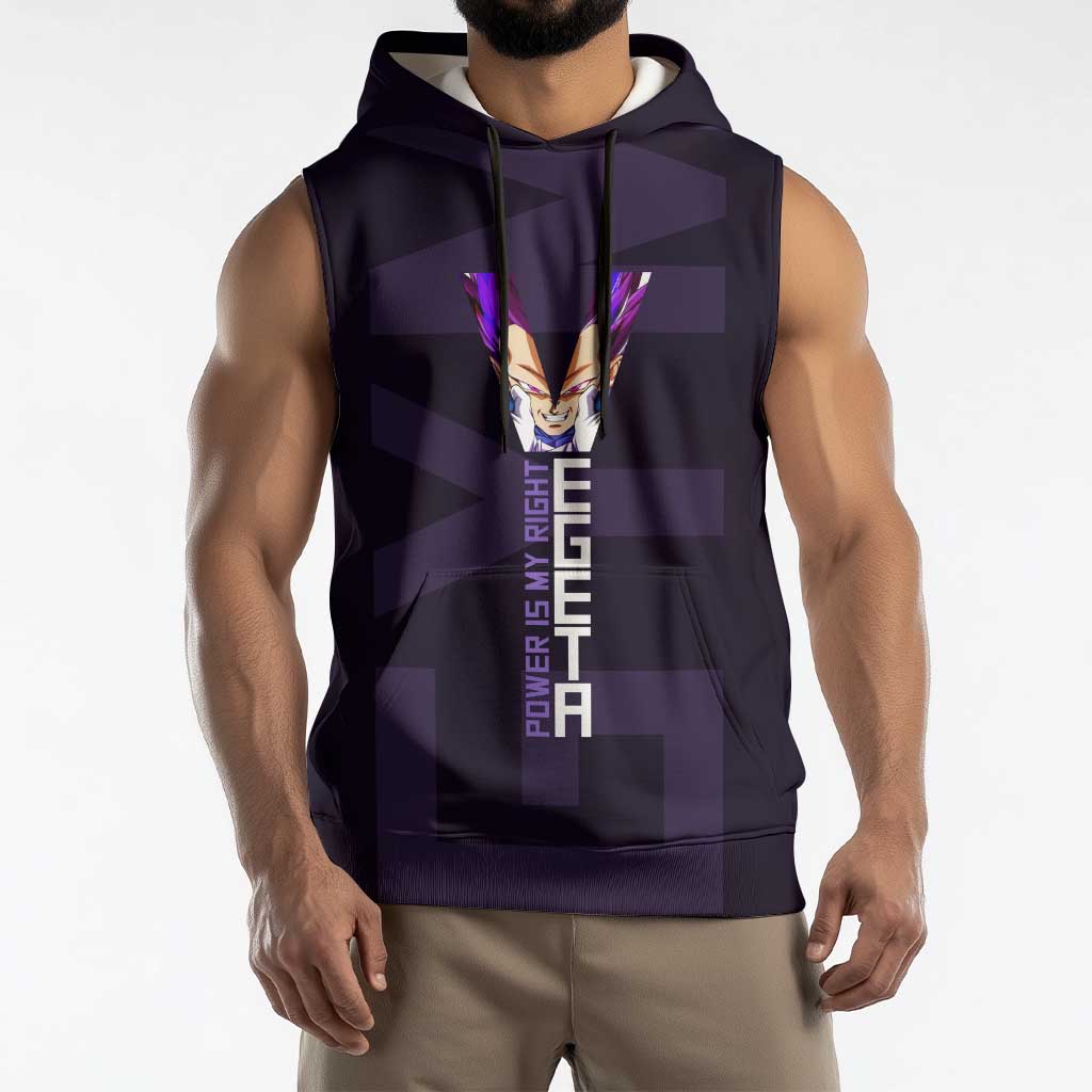 Vegeta Ultra Ego Gym Theme Sleeveless Hoodie with Dumbbells Power Quote and Pride Design - The Mazicc
