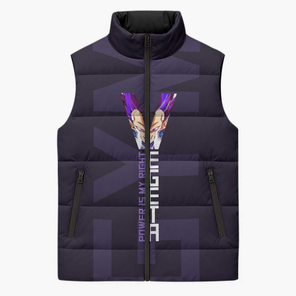 Vegeta Ultra Ego Gym Theme Sleeveless Puffer Jacket with Dumbbells Power Quote and Pride Design - The Mazicc