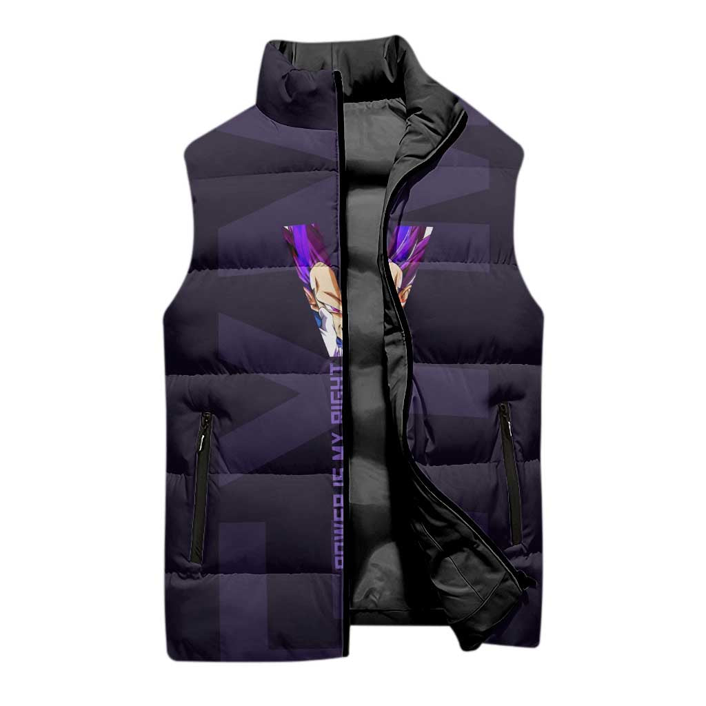 Vegeta Ultra Ego Gym Theme Sleeveless Puffer Jacket with Dumbbells Power Quote and Pride Design - The Mazicc
