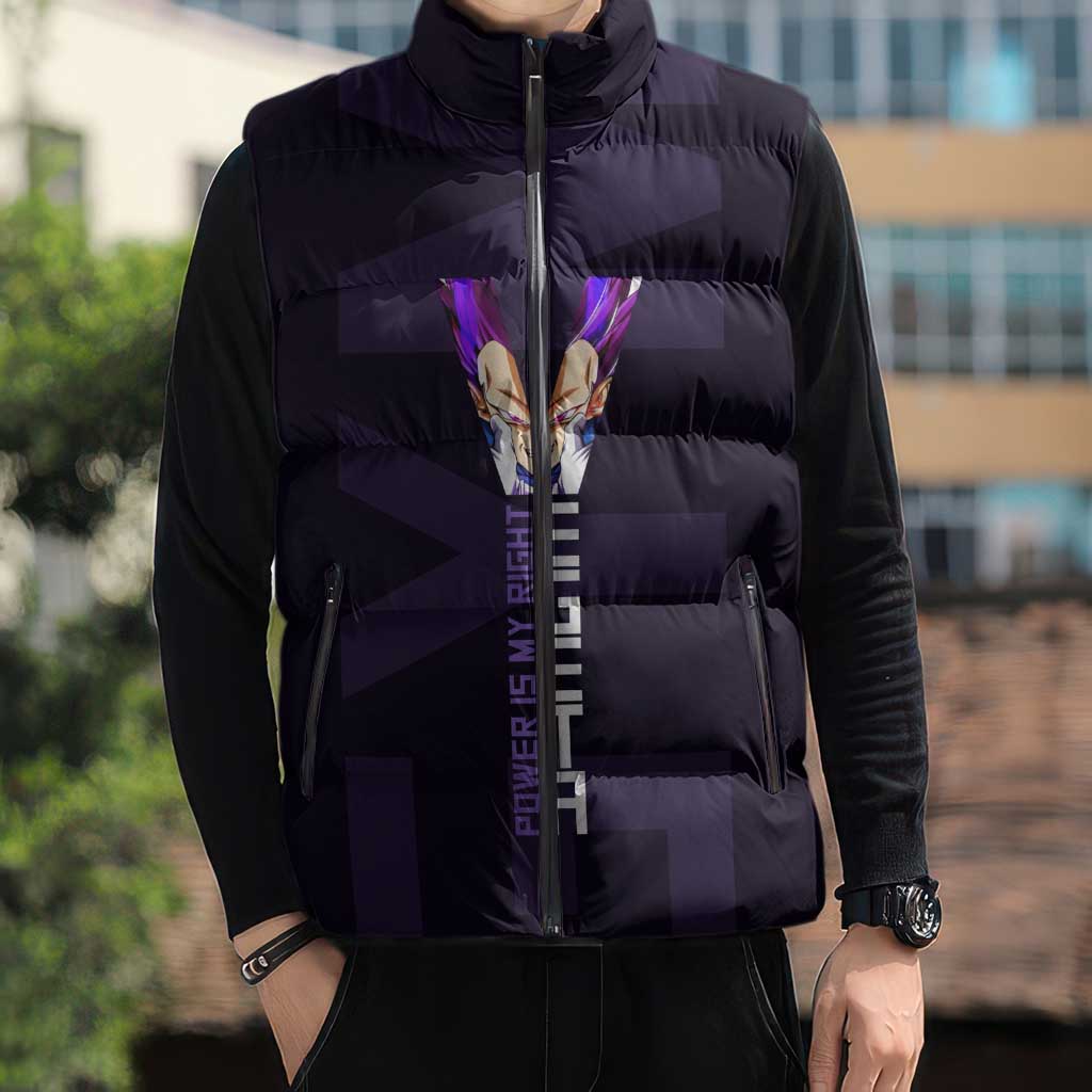 Vegeta Ultra Ego Gym Theme Sleeveless Puffer Jacket with Dumbbells Power Quote and Pride Design - The Mazicc