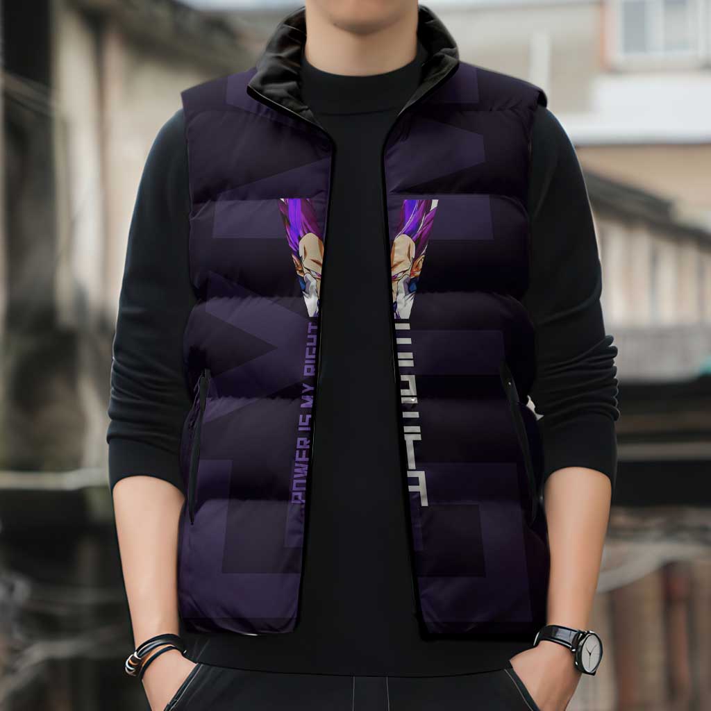 Vegeta Ultra Ego Gym Theme Sleeveless Puffer Jacket with Dumbbells Power Quote and Pride Design - The Mazicc