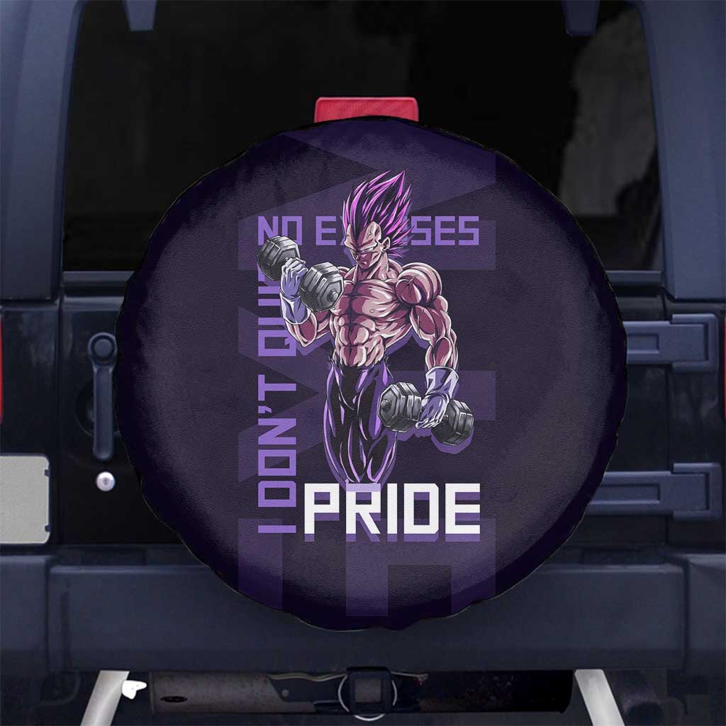 Vegeta Ultra Ego Gym Theme Spare Tire Cover with Dumbbells Power Quote and Pride Design - The Mazicc