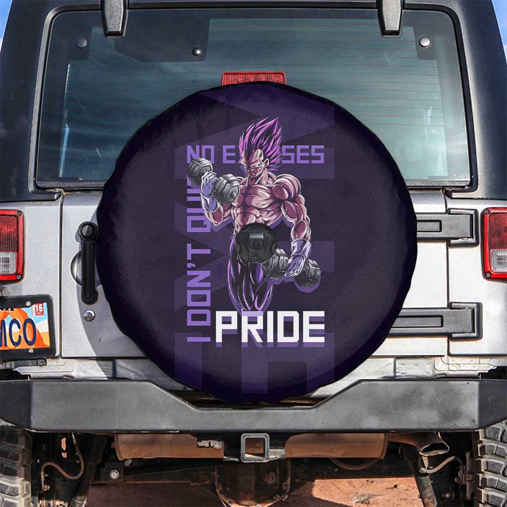Vegeta Ultra Ego Gym Theme Spare Tire Cover with Dumbbells Power Quote and Pride Design - The Mazicc