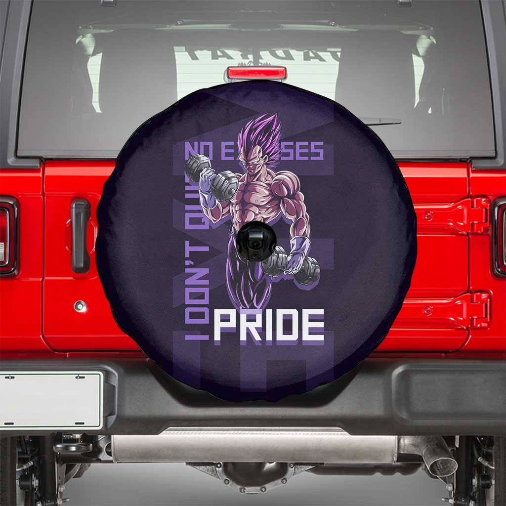 Vegeta Ultra Ego Gym Theme Spare Tire Cover with Dumbbells Power Quote and Pride Design - The Mazicc