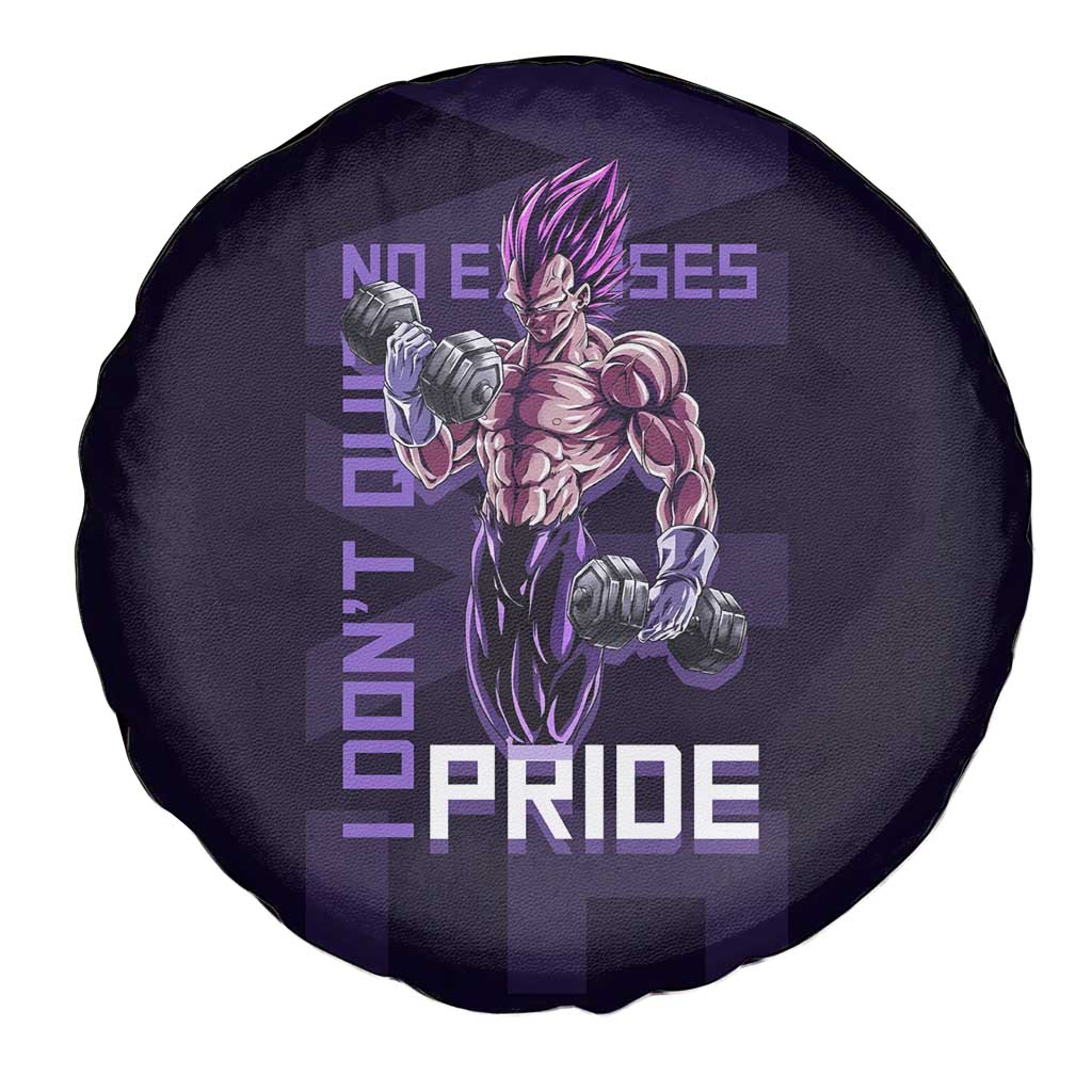 Vegeta Ultra Ego Gym Theme Spare Tire Cover with Dumbbells Power Quote and Pride Design - The Mazicc