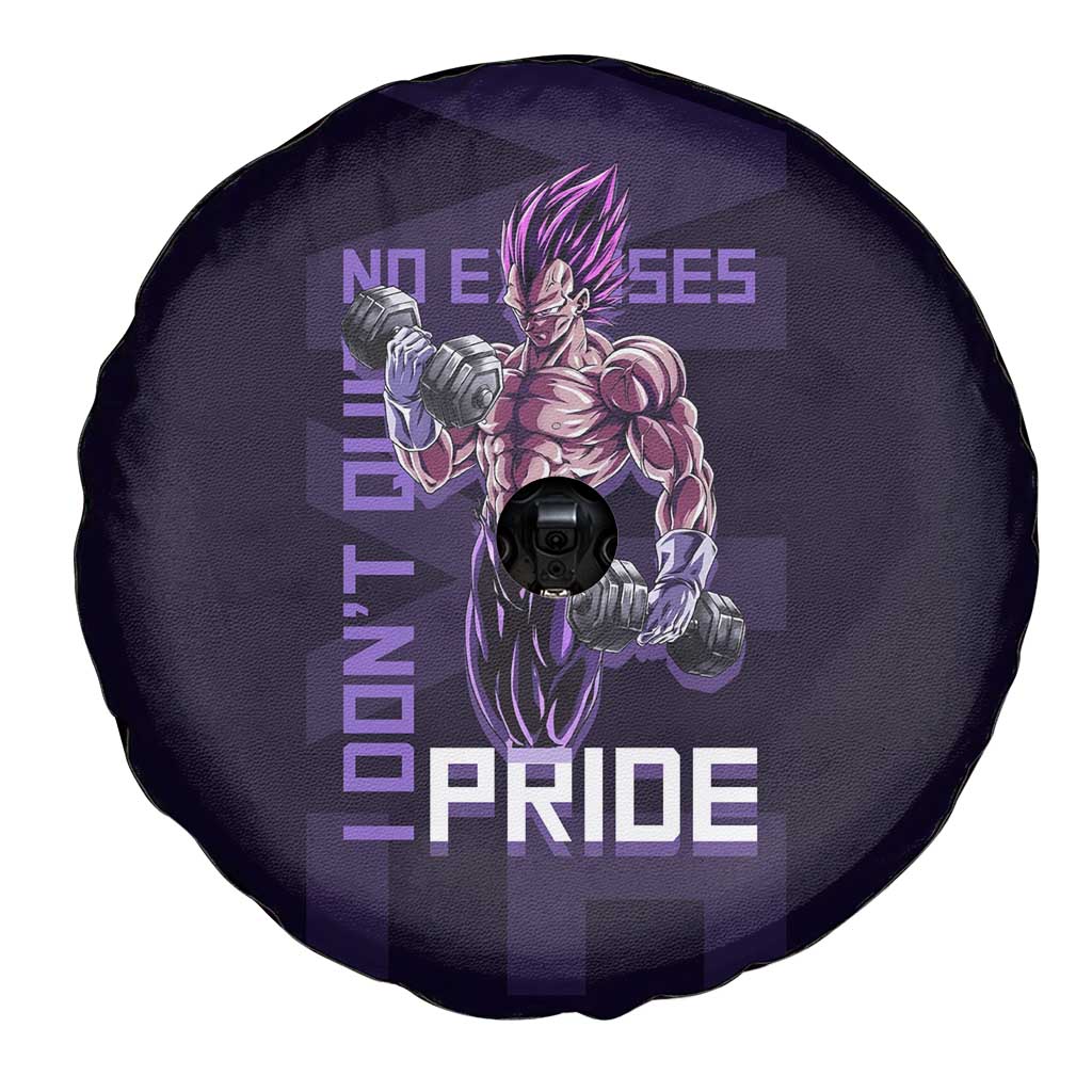 Vegeta Ultra Ego Gym Theme Spare Tire Cover with Dumbbells Power Quote and Pride Design - The Mazicc