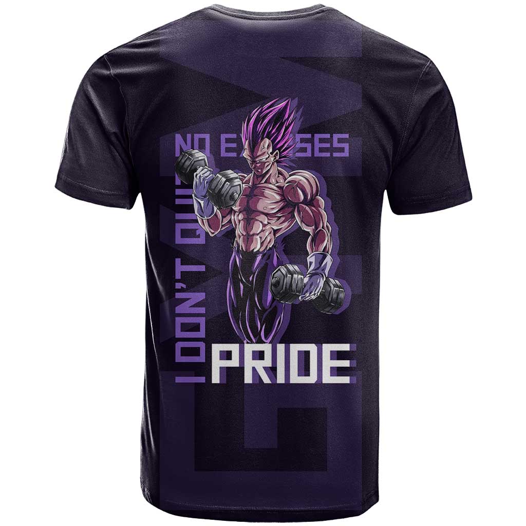 Vegeta Ultra Ego Gym Theme T Shirt with Dumbbells Power Quote and Pride Design - The Mazicc