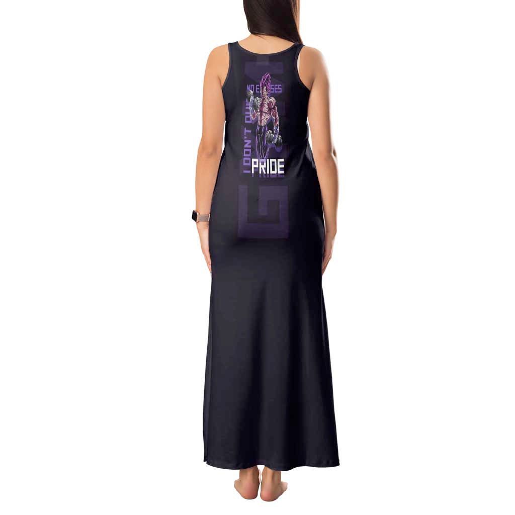 Vegeta Ultra Ego Gym Theme Tank Maxi Dress with Dumbbells Power Quote and Pride Design - The Mazicc