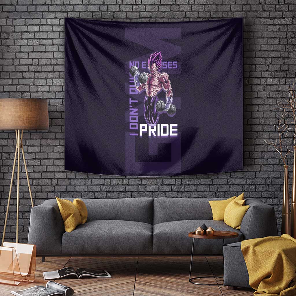 Vegeta Ultra Ego Gym Theme Tapestry with Dumbbells Power Quote and Pride Design - The Mazicc
