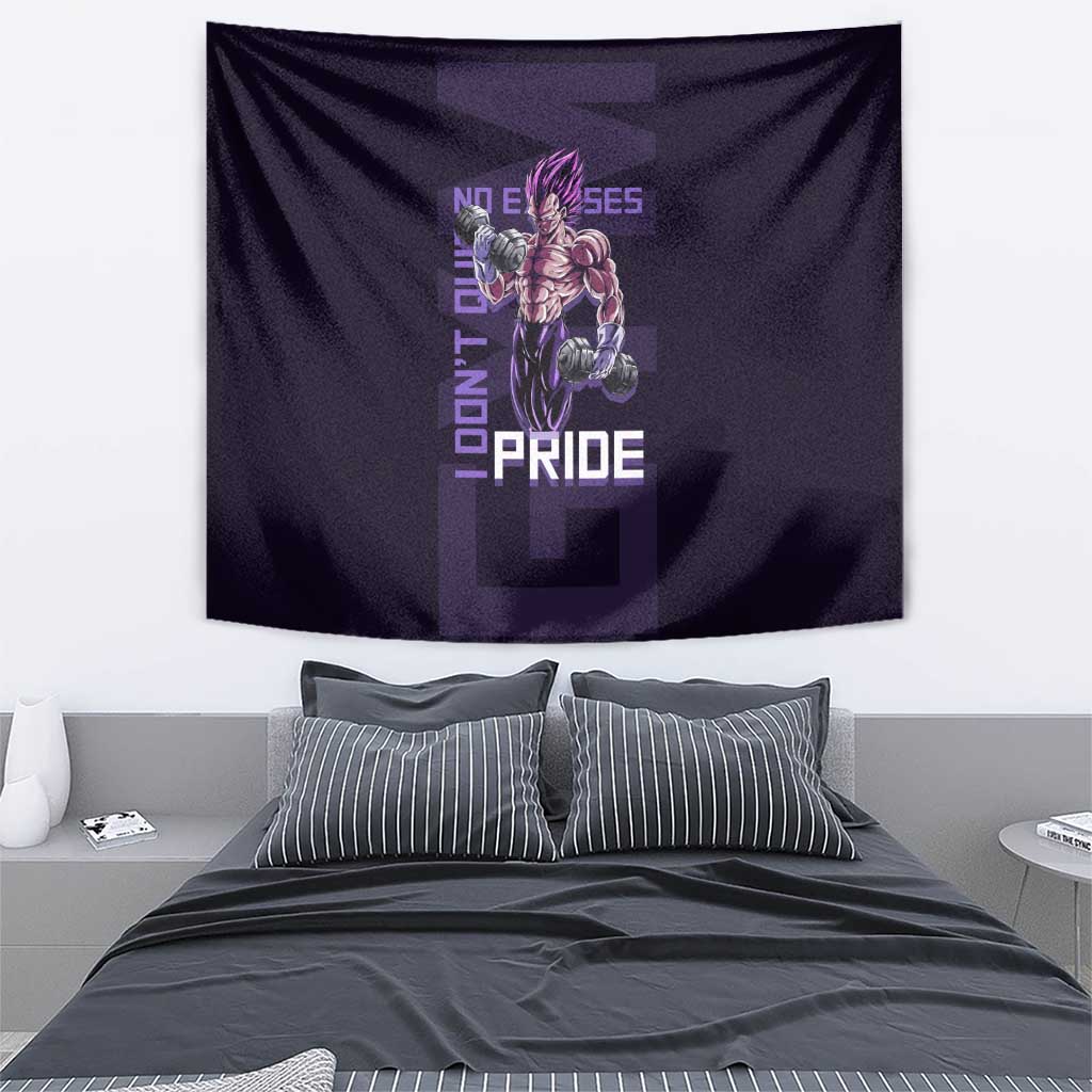 Vegeta Ultra Ego Gym Theme Tapestry with Dumbbells Power Quote and Pride Design - The Mazicc