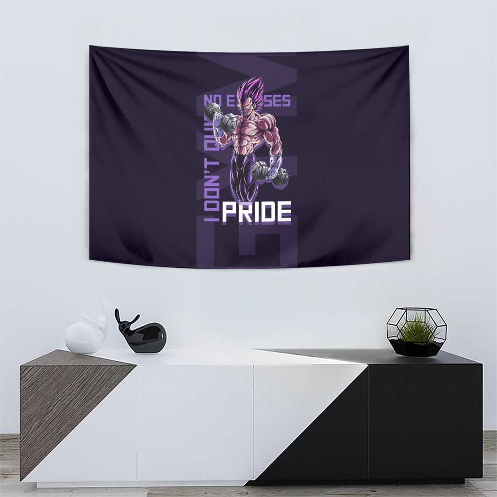 Vegeta Ultra Ego Gym Theme Tapestry with Dumbbells Power Quote and Pride Design - The Mazicc