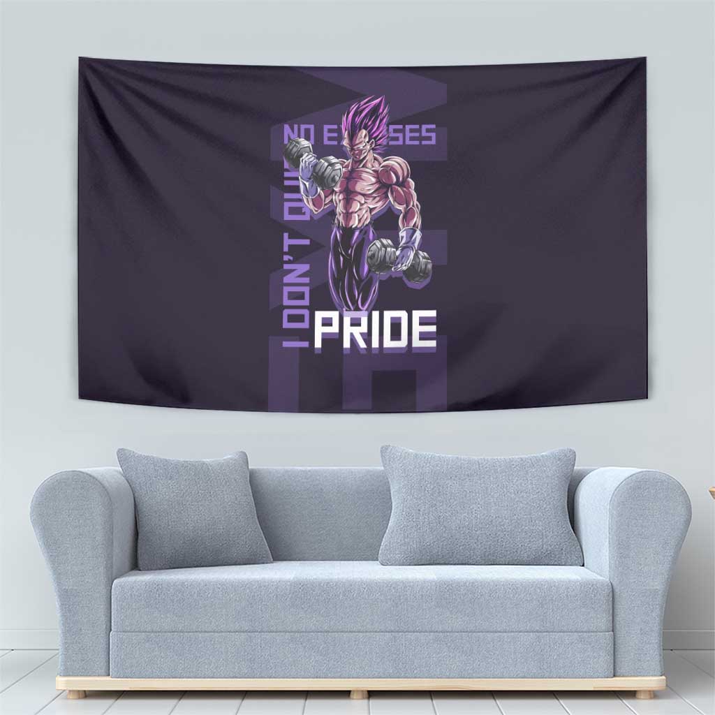 Vegeta Ultra Ego Gym Theme Tapestry with Dumbbells Power Quote and Pride Design - The Mazicc