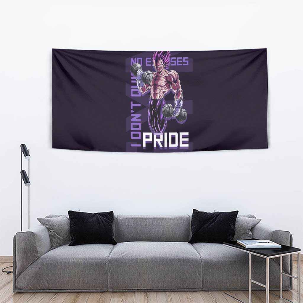 Vegeta Ultra Ego Gym Theme Tapestry with Dumbbells Power Quote and Pride Design - The Mazicc