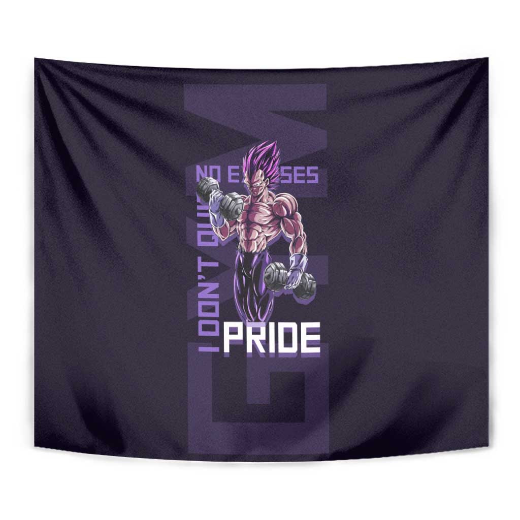 Vegeta Ultra Ego Gym Theme Tapestry with Dumbbells Power Quote and Pride Design - The Mazicc