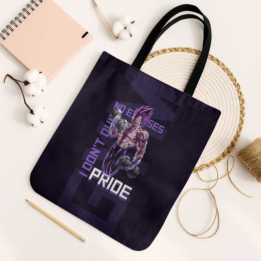 Vegeta Ultra Ego Gym Theme Tote Bag with Dumbbells Power Quote and Pride Design - The Mazicc