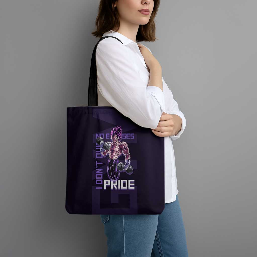 Vegeta Ultra Ego Gym Theme Tote Bag with Dumbbells Power Quote and Pride Design - The Mazicc