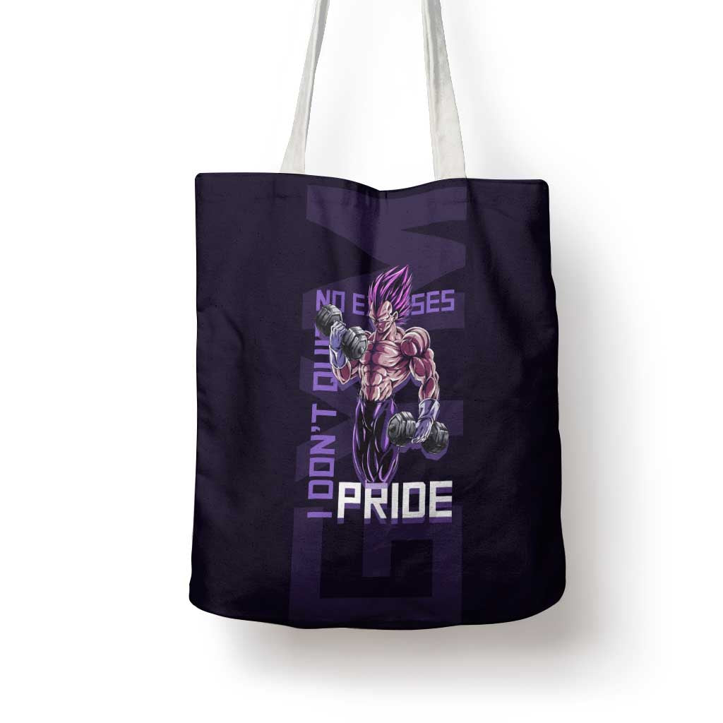 Vegeta Ultra Ego Gym Theme Tote Bag with Dumbbells Power Quote and Pride Design - The Mazicc