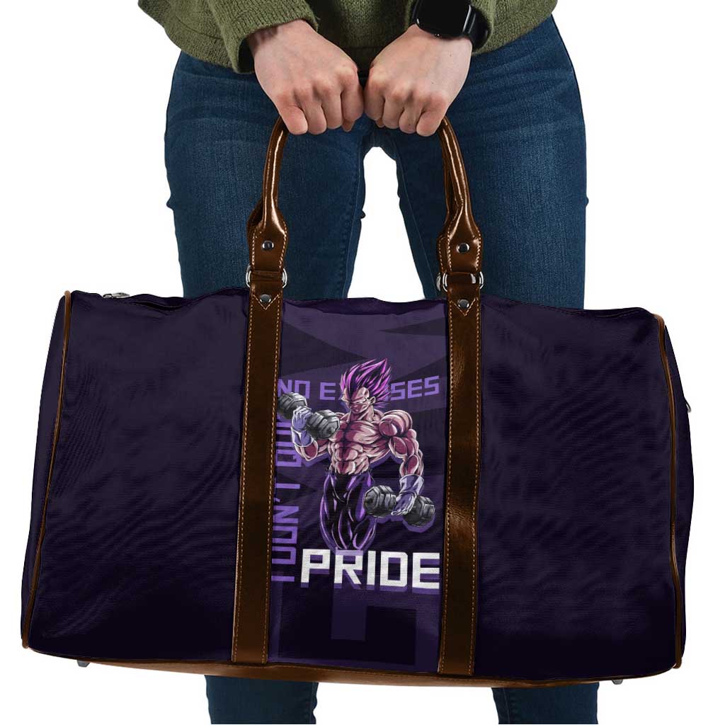 Vegeta Ultra Ego Gym Theme Travel Bag with Dumbbells Power Quote and Pride Design - The Mazicc