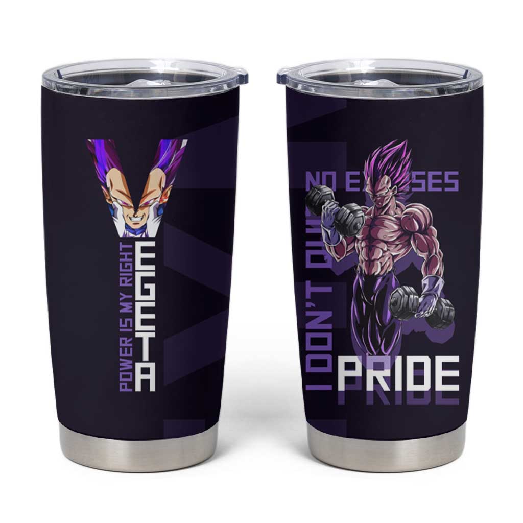 Vegeta Ultra Ego Gym Theme Tumbler Cup with Dumbbells Power Quote and Pride Design - The Mazicc