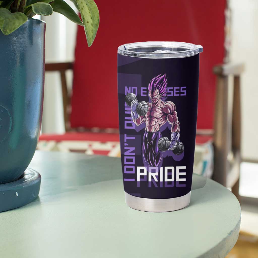 Vegeta Ultra Ego Gym Theme Tumbler Cup with Dumbbells Power Quote and Pride Design - The Mazicc