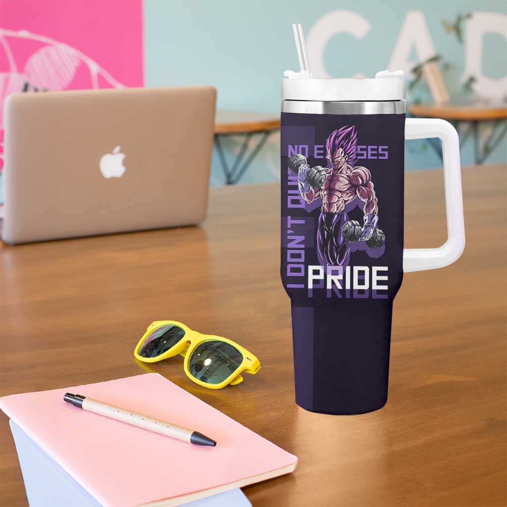 Vegeta Ultra Ego Gym Theme Tumbler With Handle with Dumbbells Power Quote and Pride Design - The Mazicc