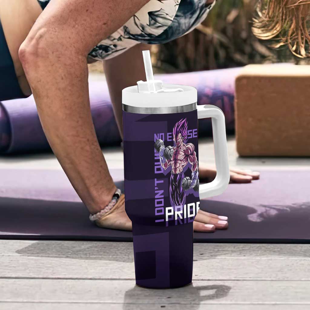 Vegeta Ultra Ego Gym Theme Tumbler With Handle with Dumbbells Power Quote and Pride Design - The Mazicc