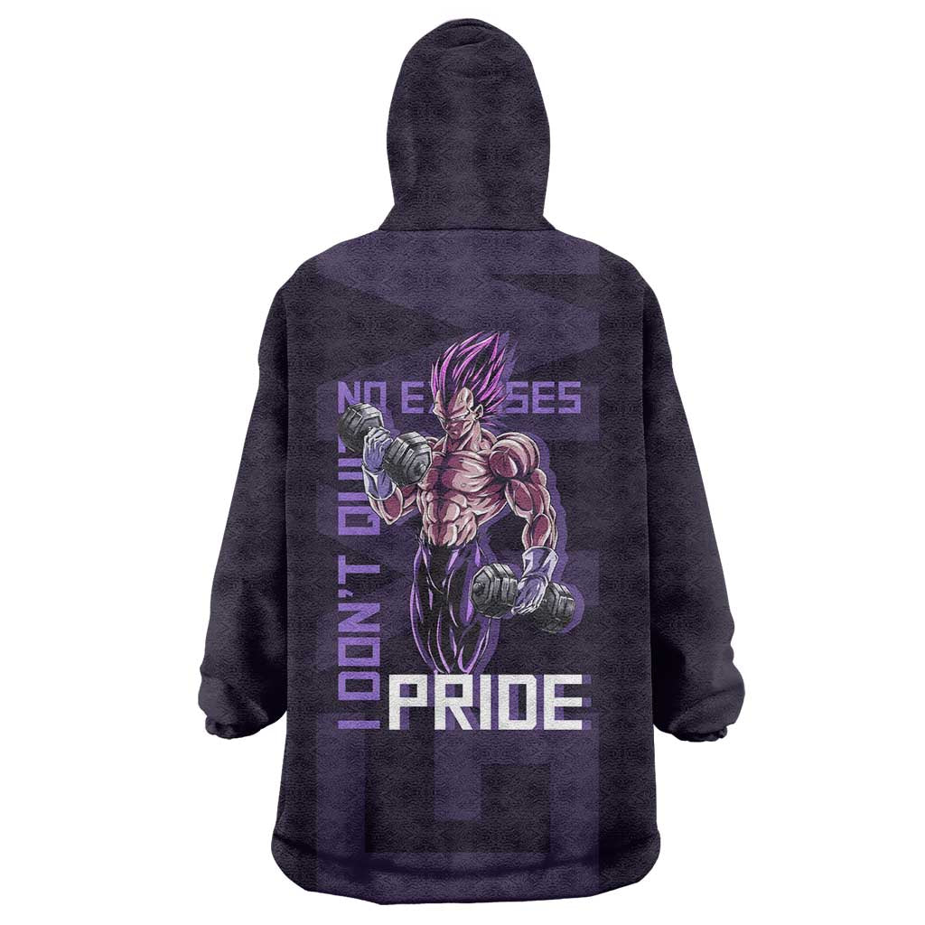 Vegeta Ultra Ego Gym Theme Wearable Blanket Hoodie with Dumbbells Power Quote and Pride Design - The Mazicc