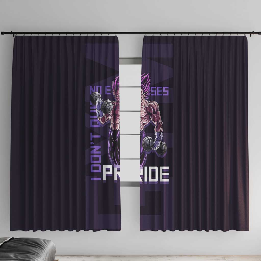 Vegeta Ultra Ego Gym Theme Window Curtain with Dumbbells Power Quote and Pride Design - The Mazicc