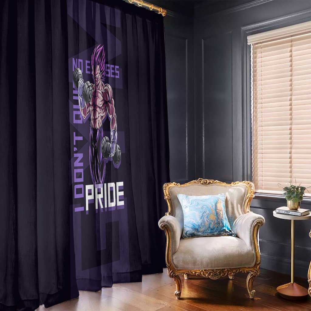 Vegeta Ultra Ego Gym Theme Window Curtain with Dumbbells Power Quote and Pride Design - The Mazicc