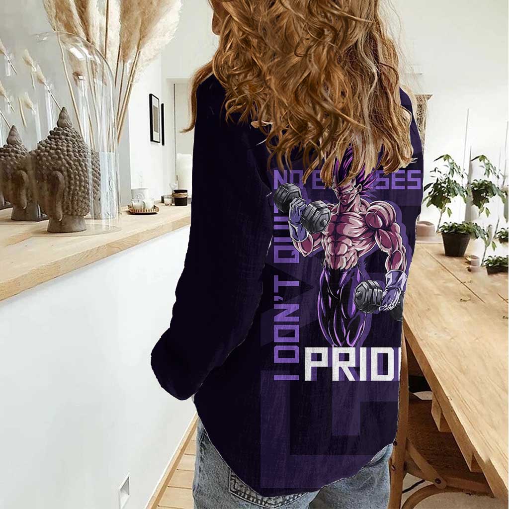 Vegeta Ultra Ego Gym Theme Women Casual Shirt with Dumbbells Power Quote and Pride Design - The Mazicc