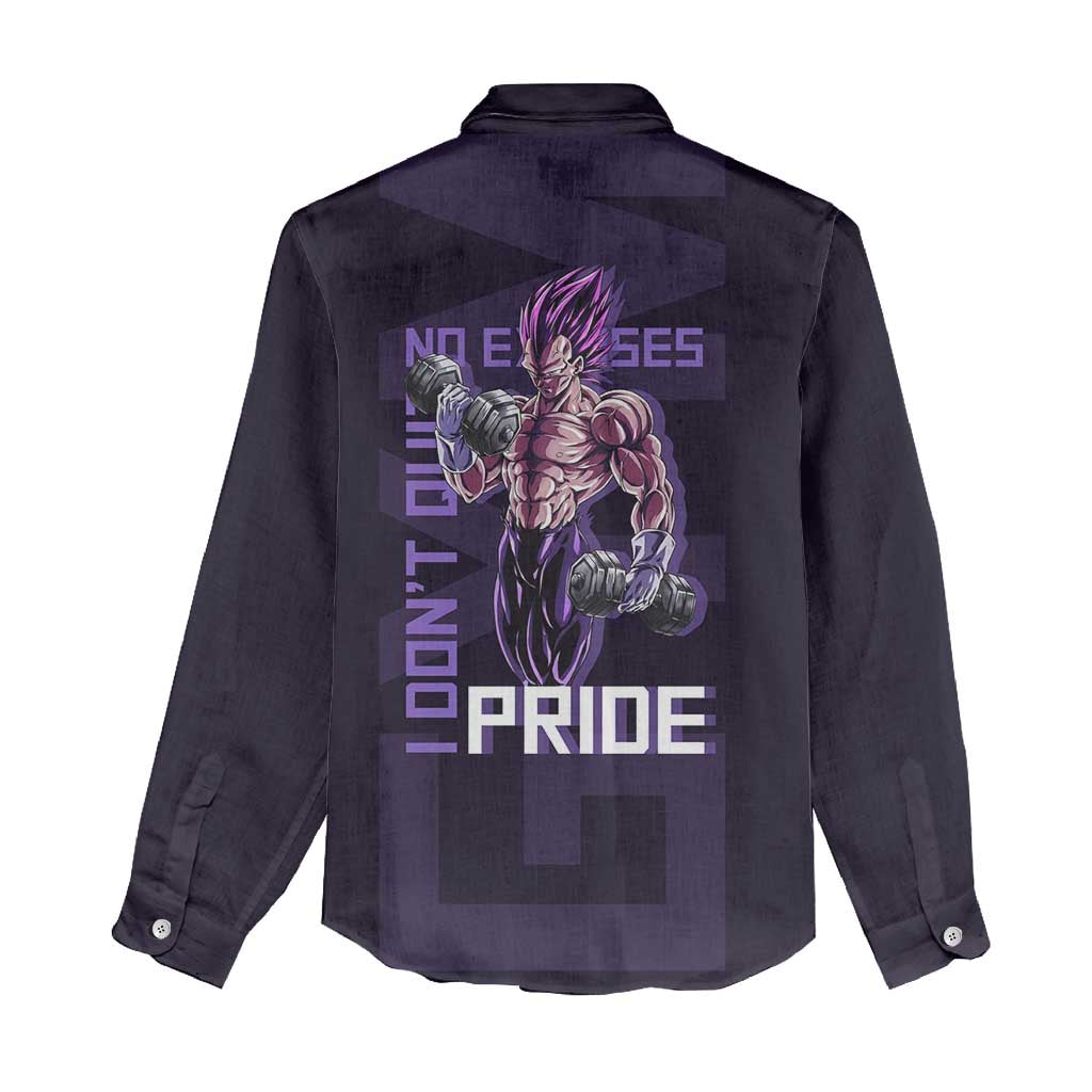 Vegeta Ultra Ego Gym Theme Women Casual Shirt with Dumbbells Power Quote and Pride Design - The Mazicc