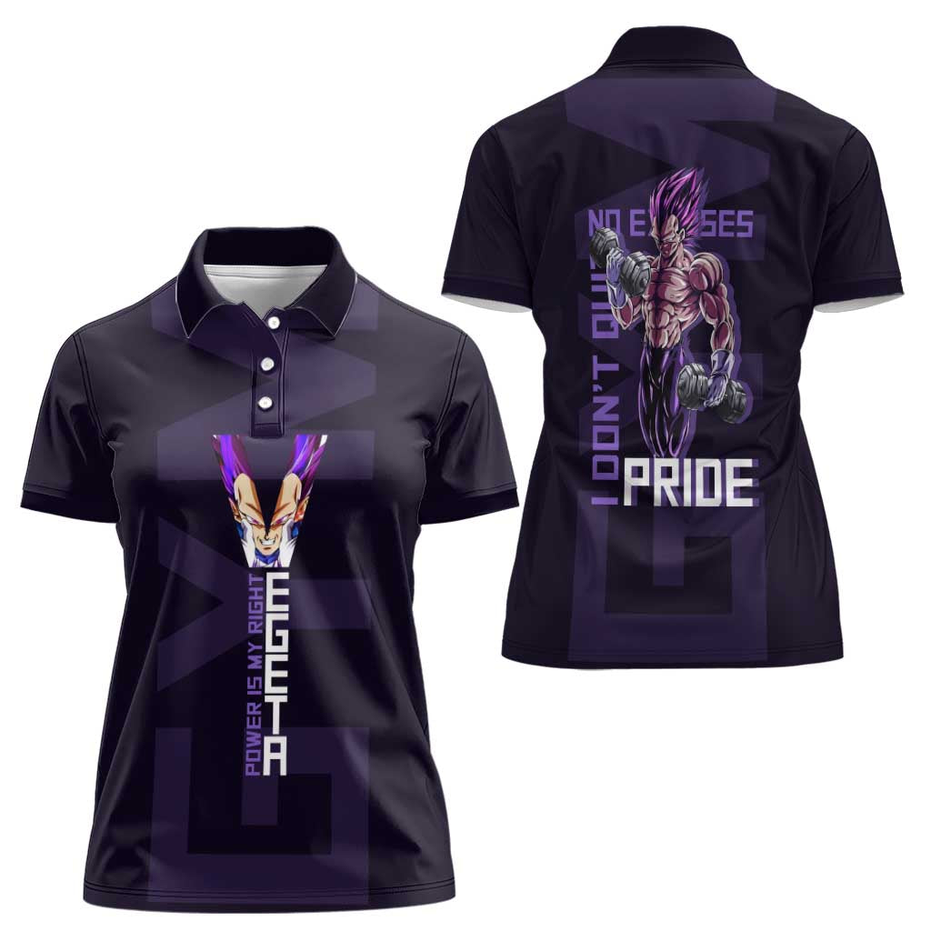 Vegeta Ultra Ego Gym Theme Women Polo Shirt with Dumbbells Power Quote and Pride Design - The Mazicc