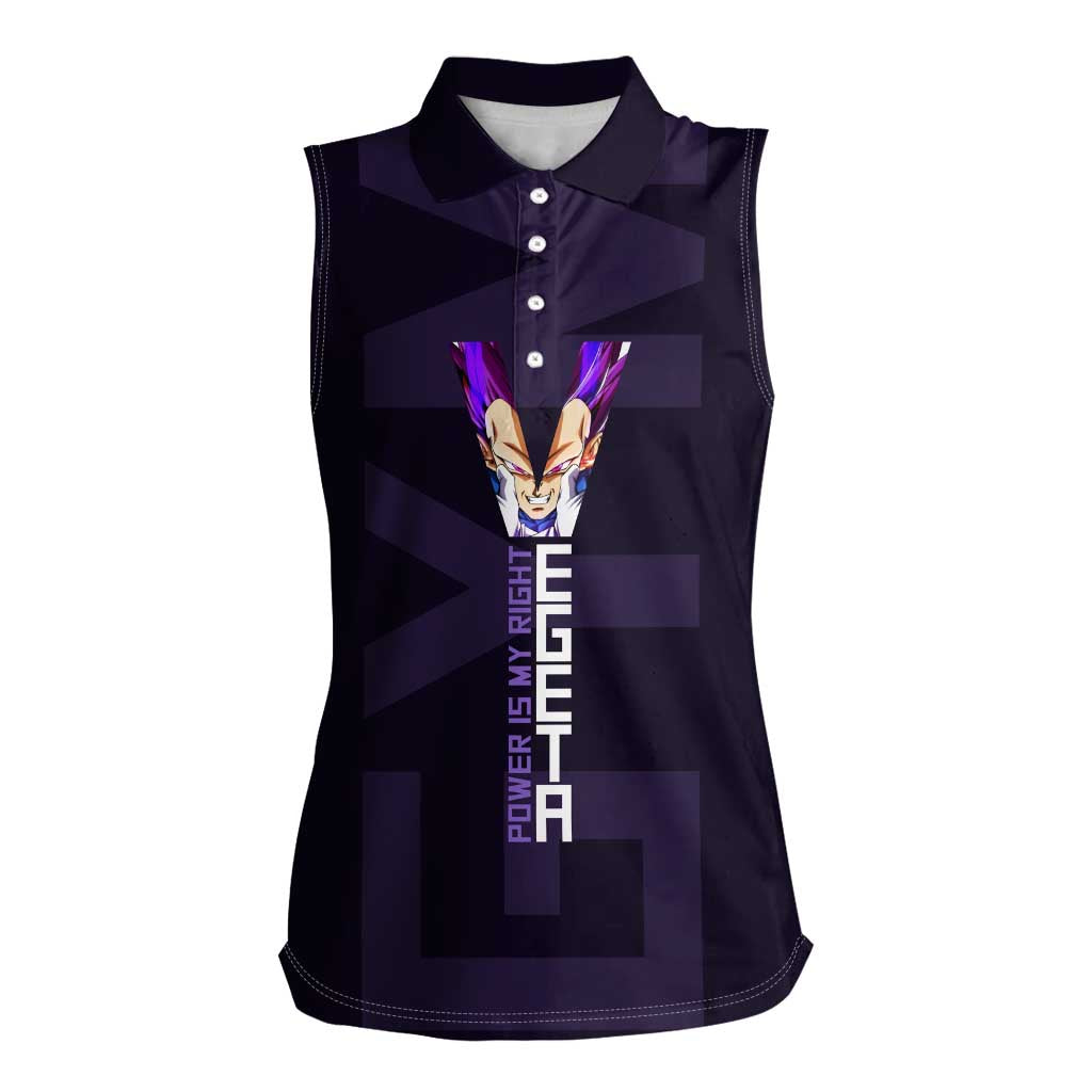 Vegeta Ultra Ego Gym Theme Women Sleeveless Polo Shirt with Dumbbells Power Quote and Pride Design - The Mazicc