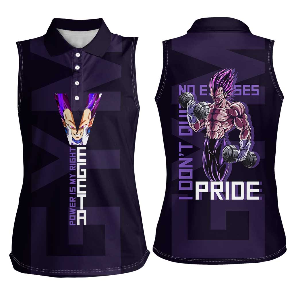 Vegeta Ultra Ego Gym Theme Women Sleeveless Polo Shirt with Dumbbells Power Quote and Pride Design - The Mazicc