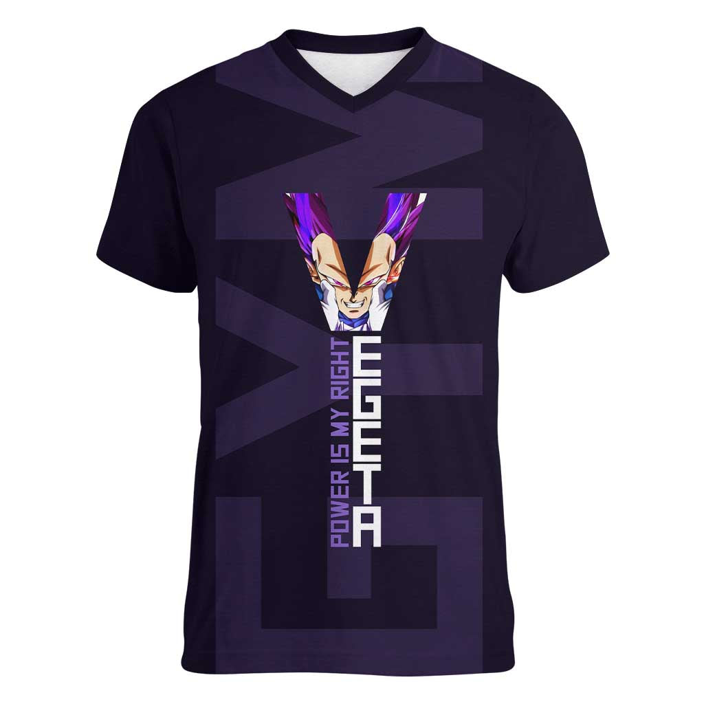 Vegeta Ultra Ego Gym Theme Women V-Neck T-Shirt with Dumbbells Power Quote and Pride Design - The Mazicc