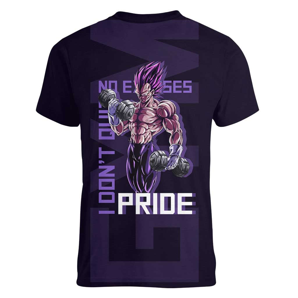 Vegeta Ultra Ego Gym Theme Women V-Neck T-Shirt with Dumbbells Power Quote and Pride Design - The Mazicc