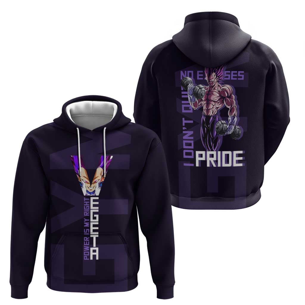 Vegeta Ultra Ego Gym Theme Zip Hoodie with Dumbbells Power Quote and Pride Design - The Mazicc