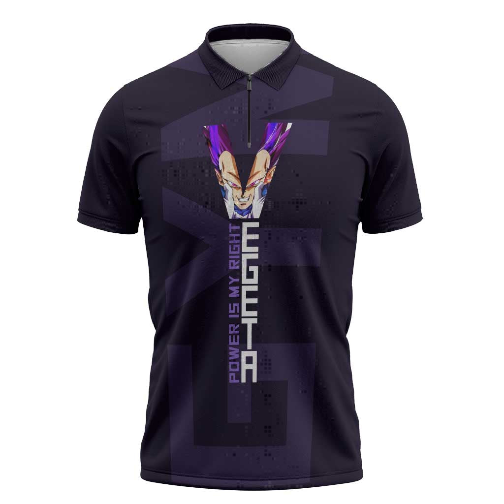 Vegeta Ultra Ego Gym Theme Zipper Polo Shirt with Dumbbells Power Quote and Pride Design - The Mazicc