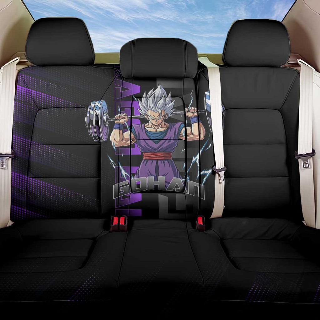Gohan Dragon Ball Gym Theme Back Car Seat Cover with Dumbbell Power Lift and Electric Aura on Black and Purple Design - The Mazicc