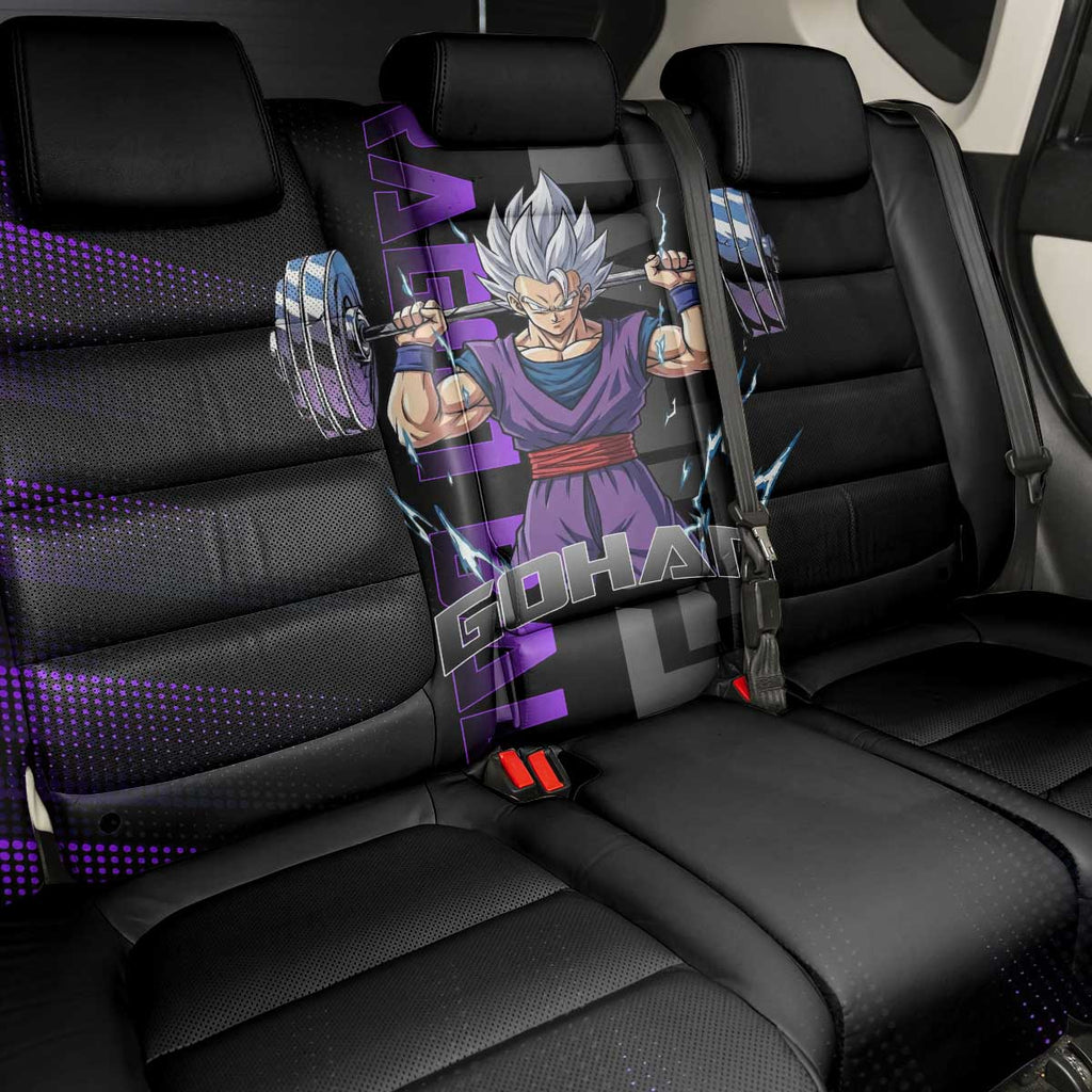 Gohan Dragon Ball Gym Theme Back Car Seat Cover with Dumbbell Power Lift and Electric Aura on Black and Purple Design - The Mazicc