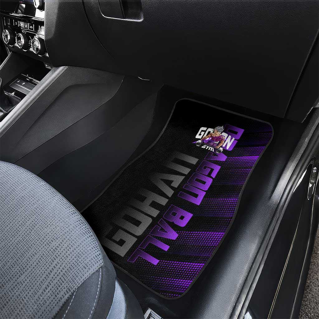 Gohan Dragon Ball Gym Theme Car Mats with Dumbbell Power Lift and Electric Aura on Black and Purple Design - The Mazicc
