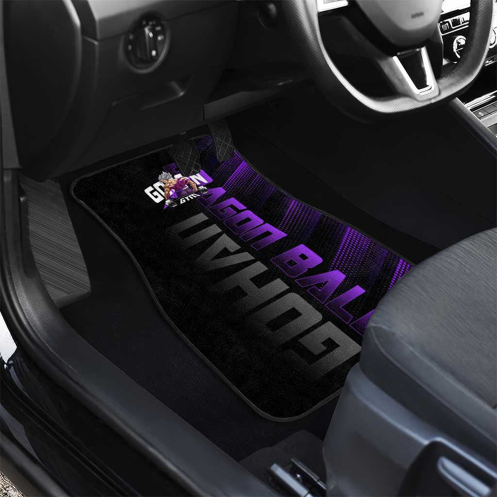 Gohan Dragon Ball Gym Theme Car Mats with Dumbbell Power Lift and Electric Aura on Black and Purple Design - The Mazicc