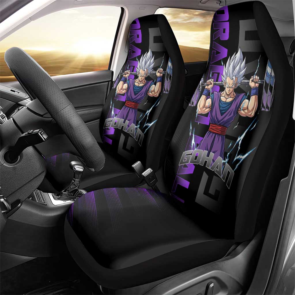 Gohan Dragon Ball Gym Theme Car Seat Cover with Dumbbell Power Lift and Electric Aura on Black and Purple Design - The Mazicc