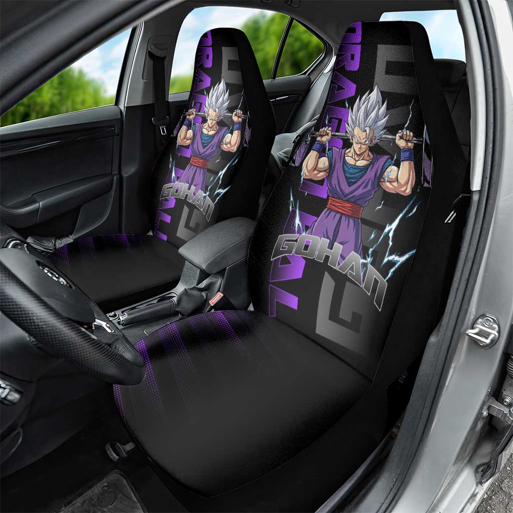 Gohan Dragon Ball Gym Theme Car Seat Cover with Dumbbell Power Lift and Electric Aura on Black and Purple Design - The Mazicc