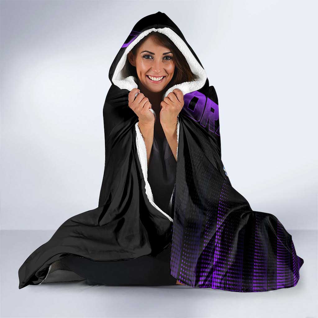 Gohan Dragon Ball Gym Theme Hooded Blanket with Dumbbell Power Lift and Electric Aura on Black and Purple Design - The Mazicc