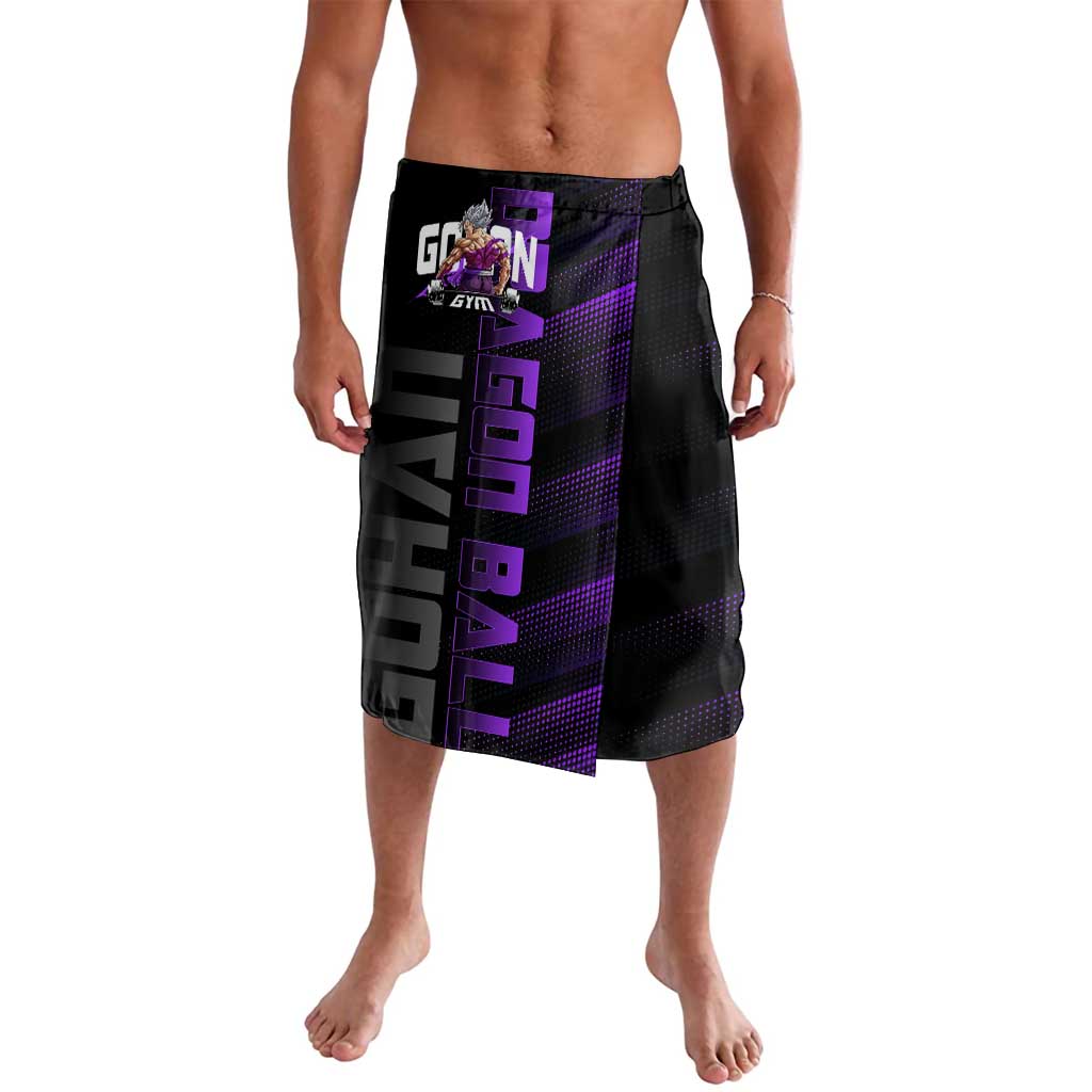 Gohan Dragon Ball Gym Theme Lavalava with Dumbbell Power Lift and Electric Aura on Black and Purple Design - The Mazicc