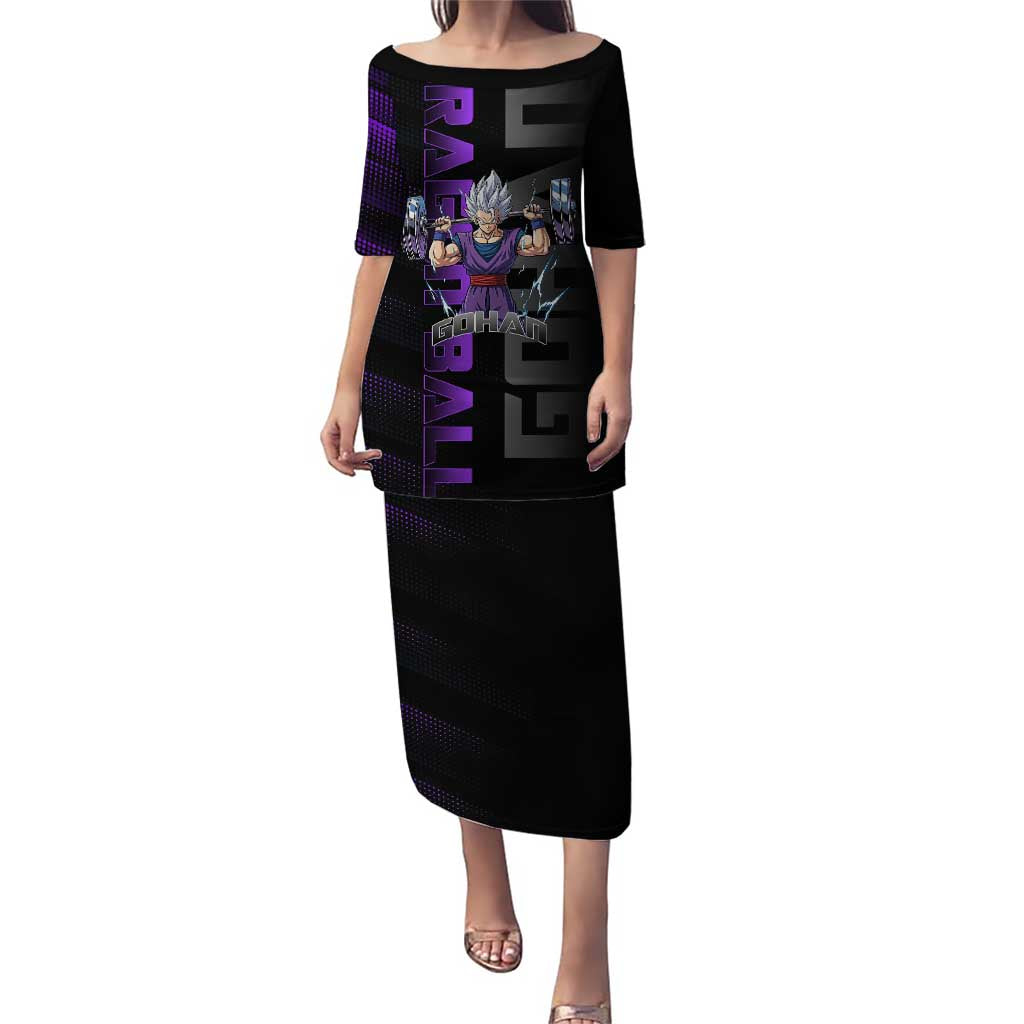Gohan Dragon Ball Gym Theme Puletasi with Dumbbell Power Lift and Electric Aura on Black and Purple Design - The Mazicc