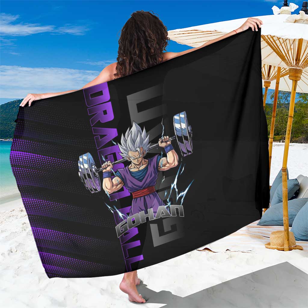 Gohan Dragon Ball Gym Theme Sarong with Dumbbell Power Lift and Electric Aura on Black and Purple Design - The Mazicc