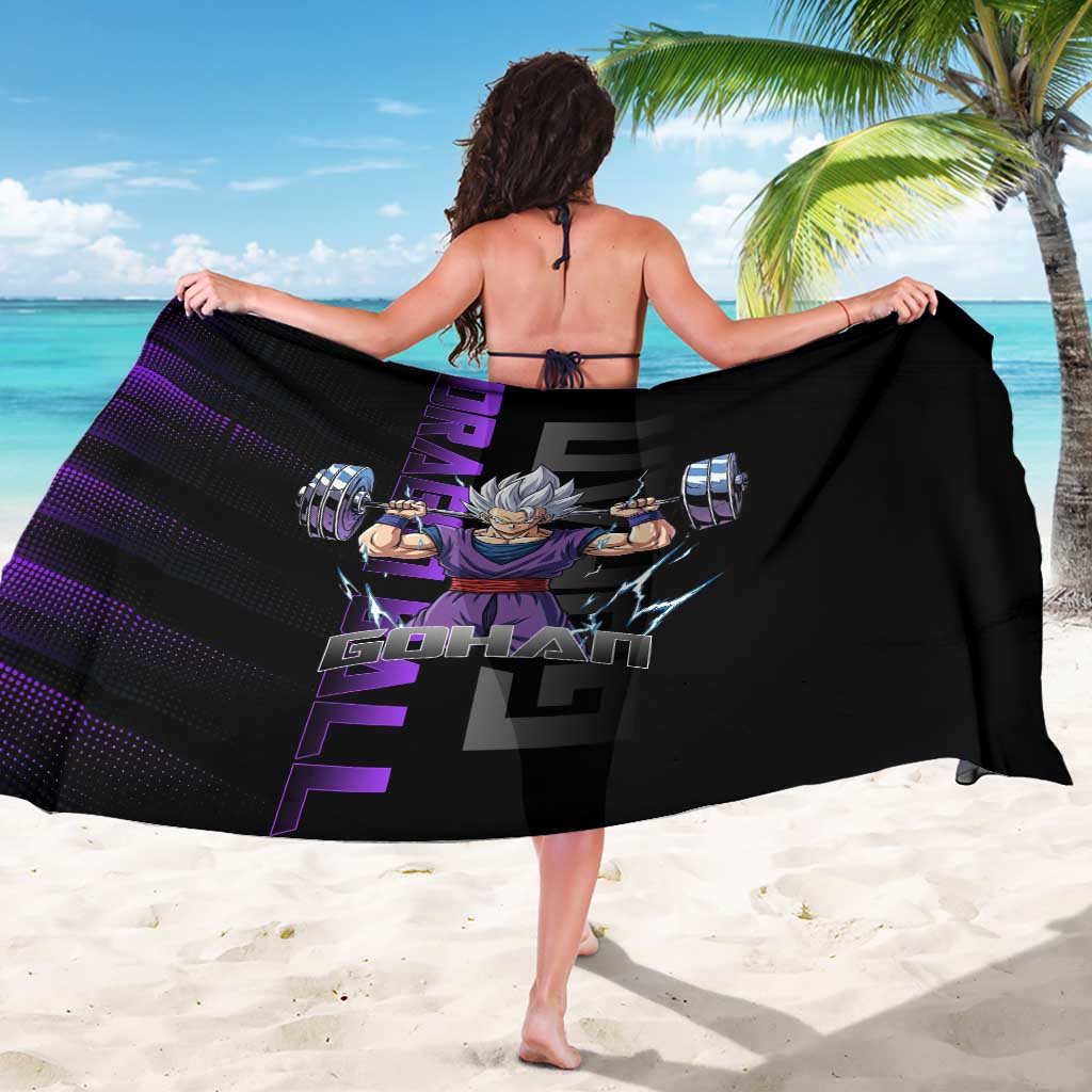 Gohan Dragon Ball Gym Theme Sarong with Dumbbell Power Lift and Electric Aura on Black and Purple Design - The Mazicc