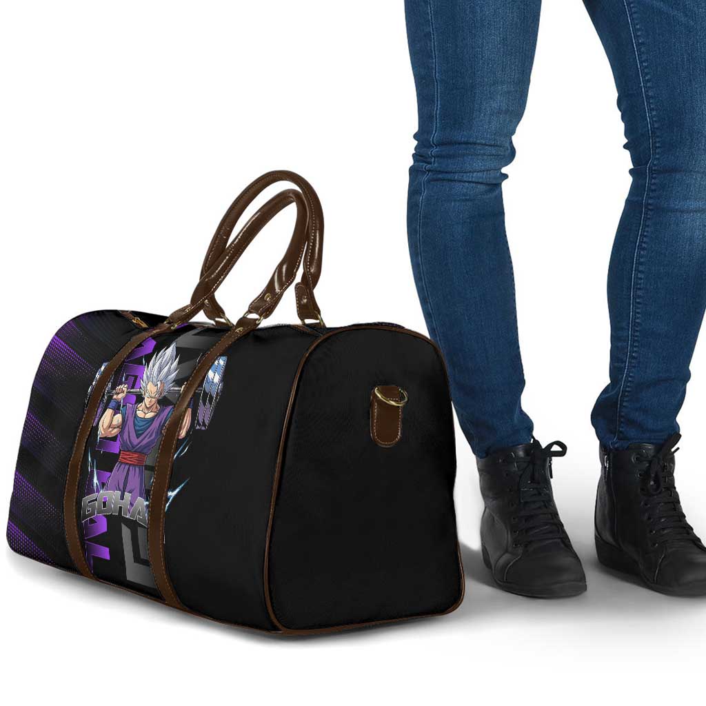 Gohan Dragon Ball Gym Theme Travel Bag with Dumbbell Power Lift and Electric Aura on Black and Purple Design - The Mazicc